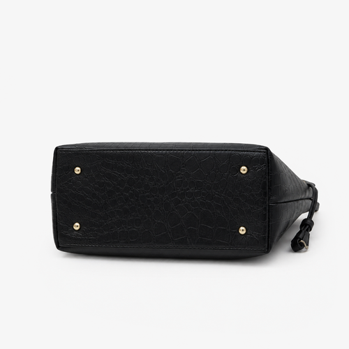 Black Croc-Embossed Tote Bag