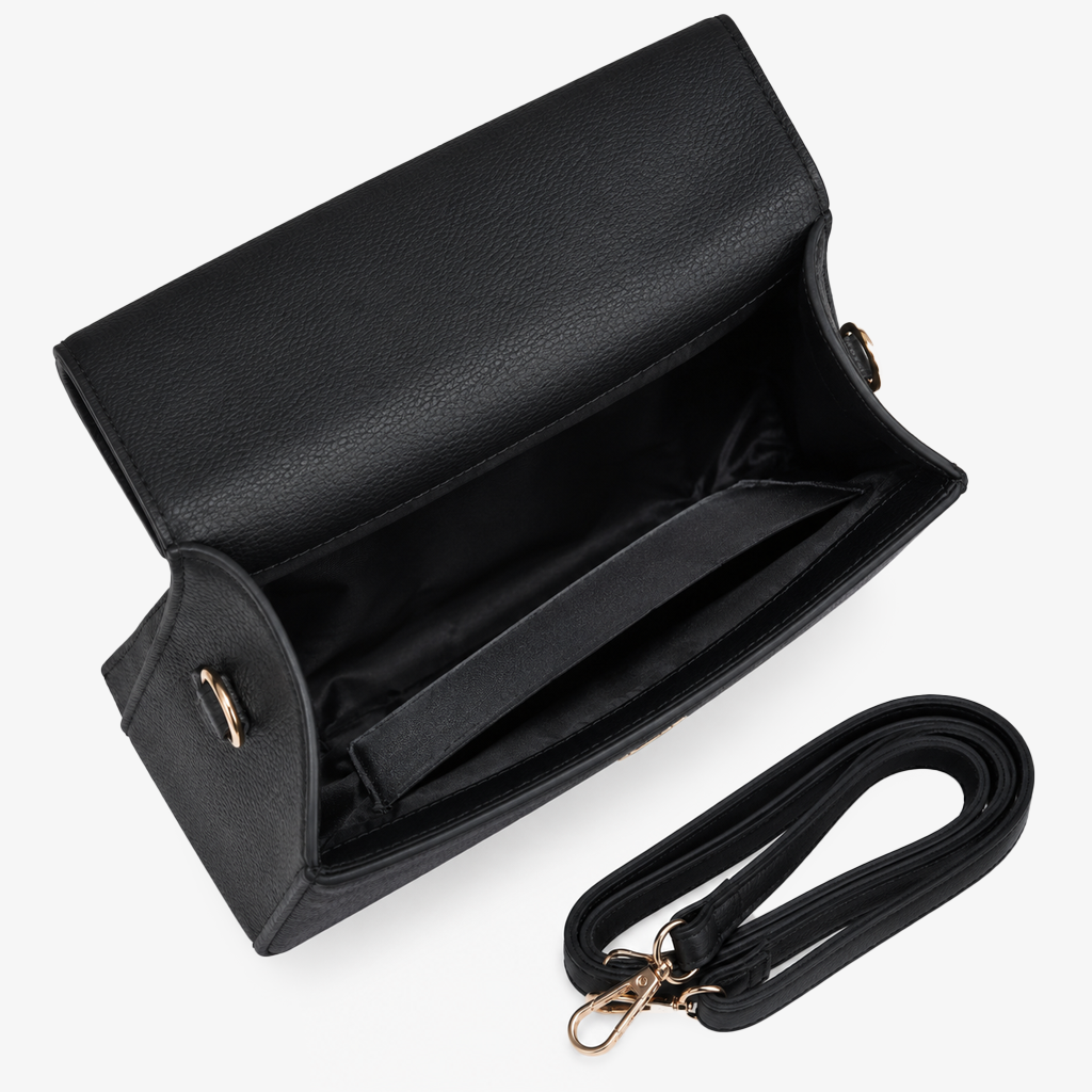 Black & Beige Geometric Structured Satchel