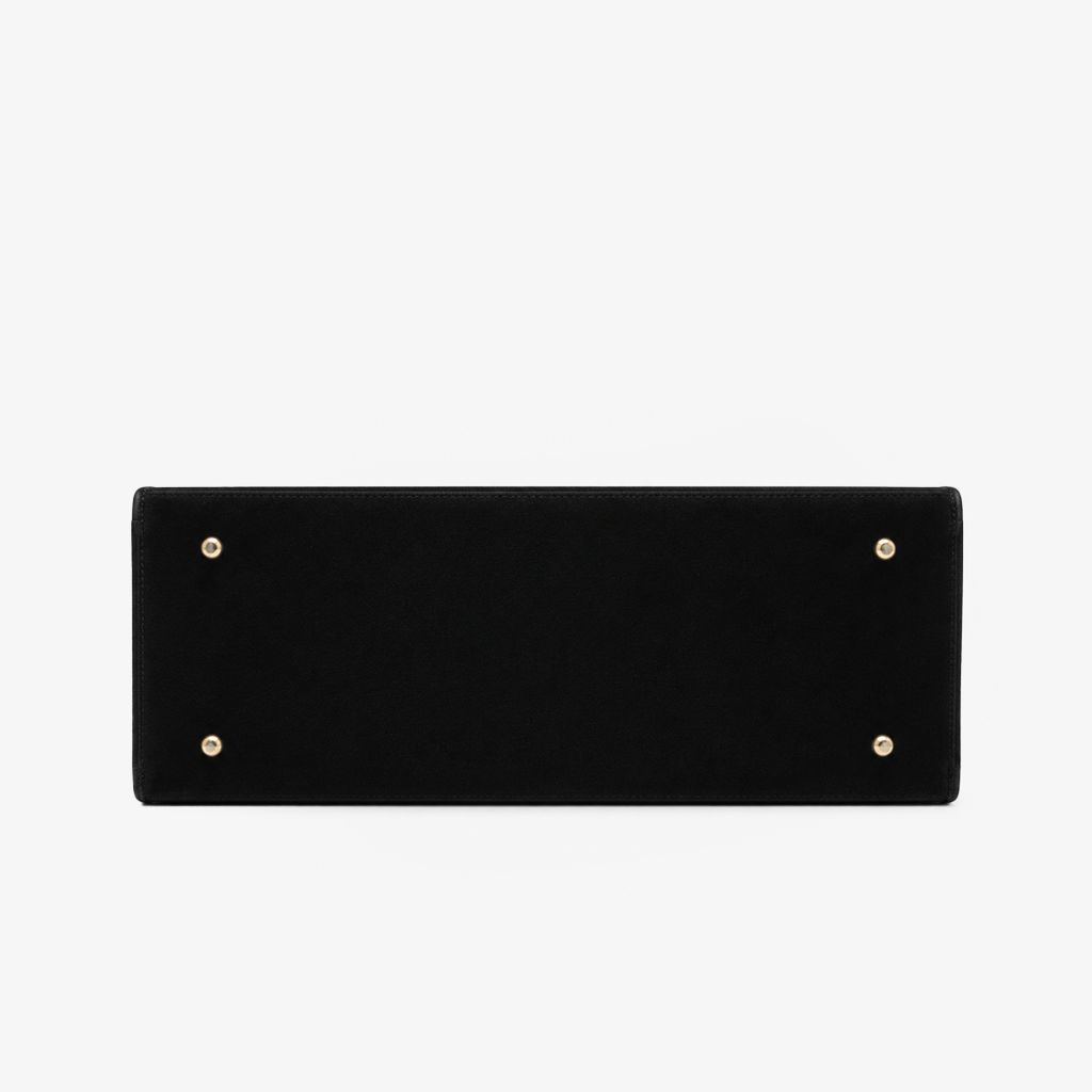 Black Suede Trapezoid Structured Tote