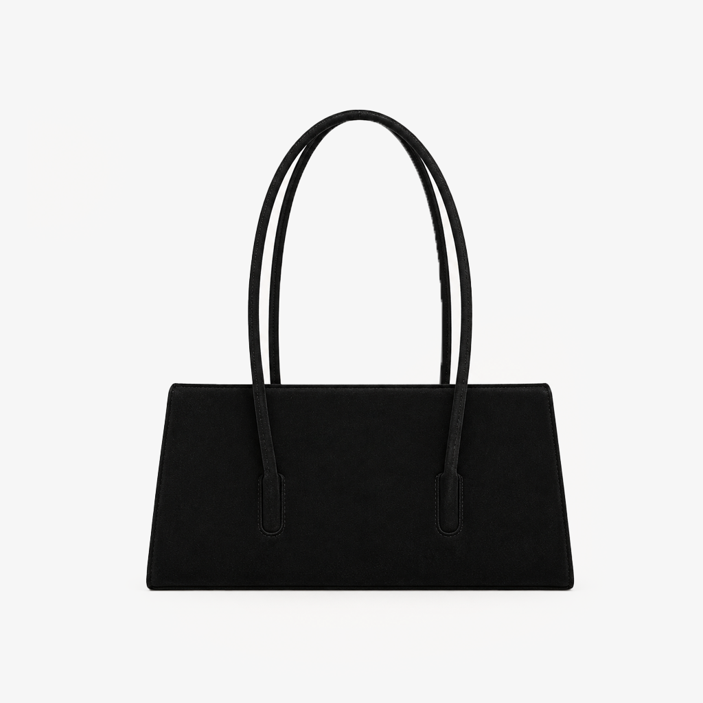 Black Suede Trapezoid Structured Tote