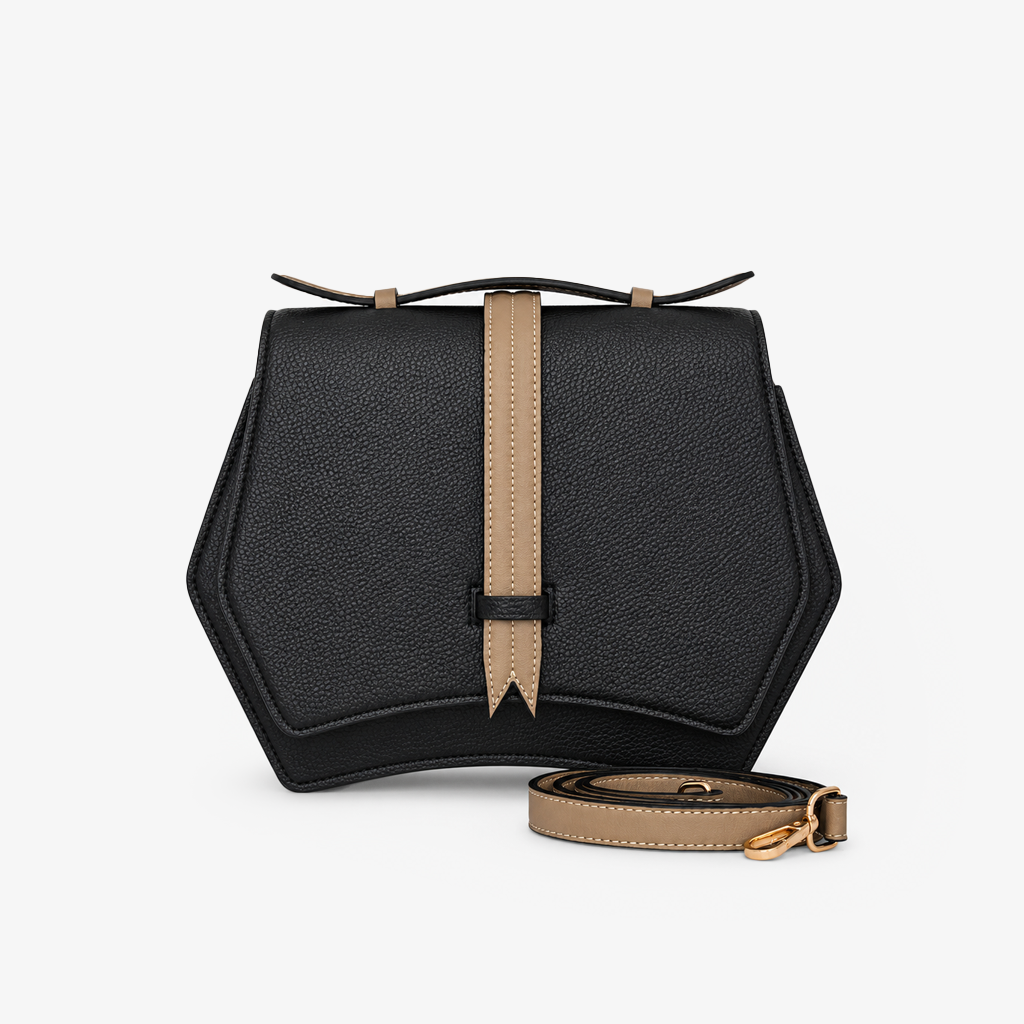 Black & Beige Geometric Structured Satchel