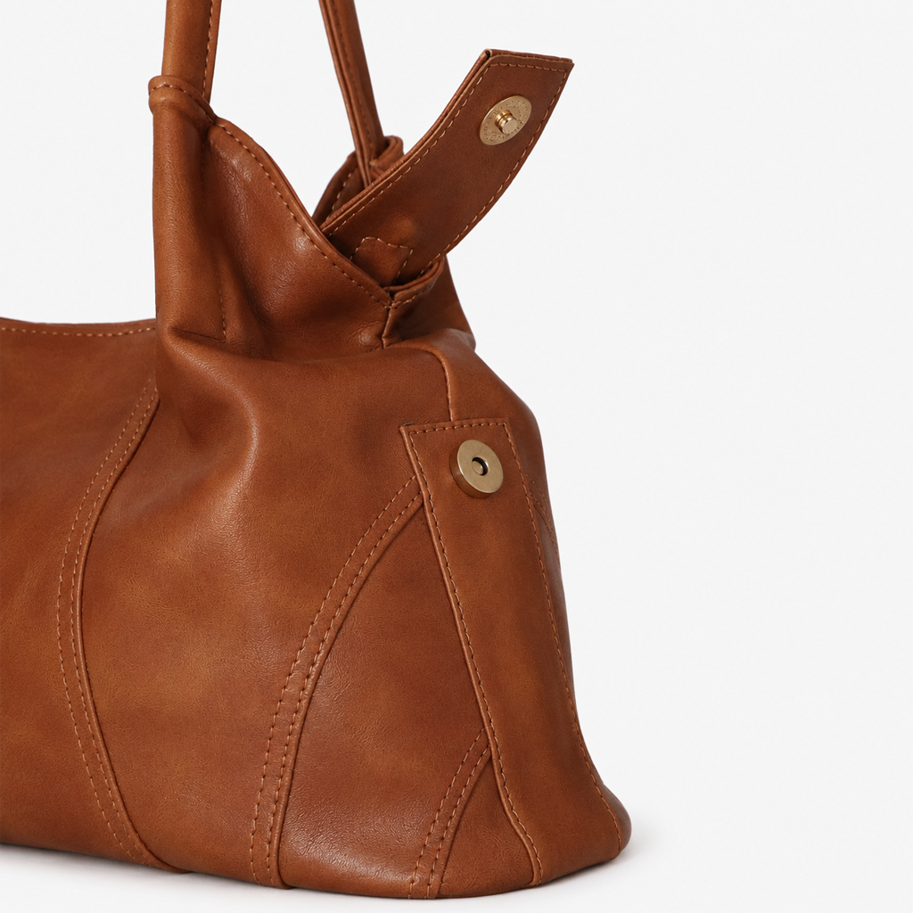 Brown Vintage Hobo Shoulder Bag side view snap pockets FUR Pakistan