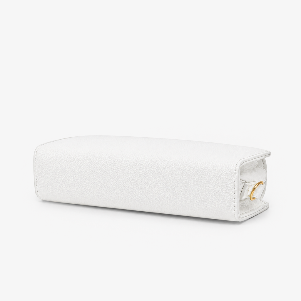 White Grained PU Leather Box Bag texture detail FUR Pakistan