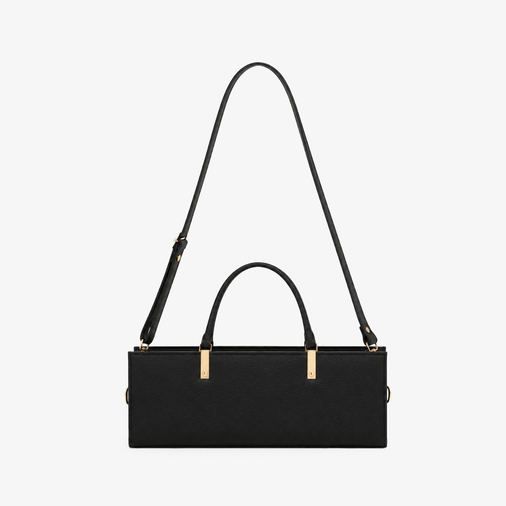 Black Grained PU Leather Rectangle Box Bag