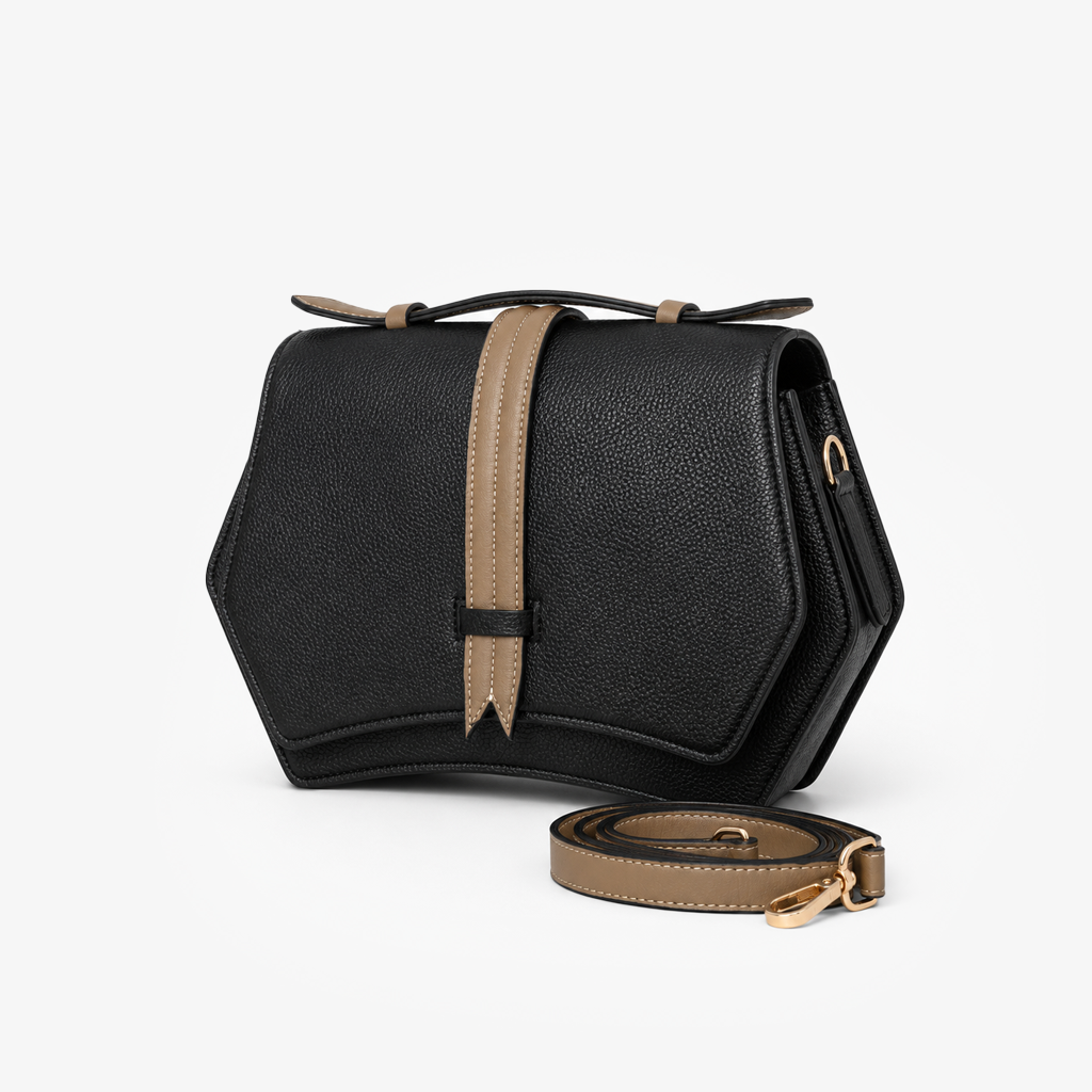 Black & Beige Geometric Structured Satchel