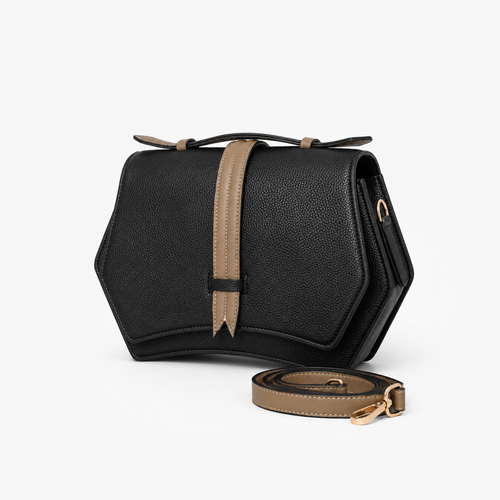 Black & Beige Geometric Structured Satchel