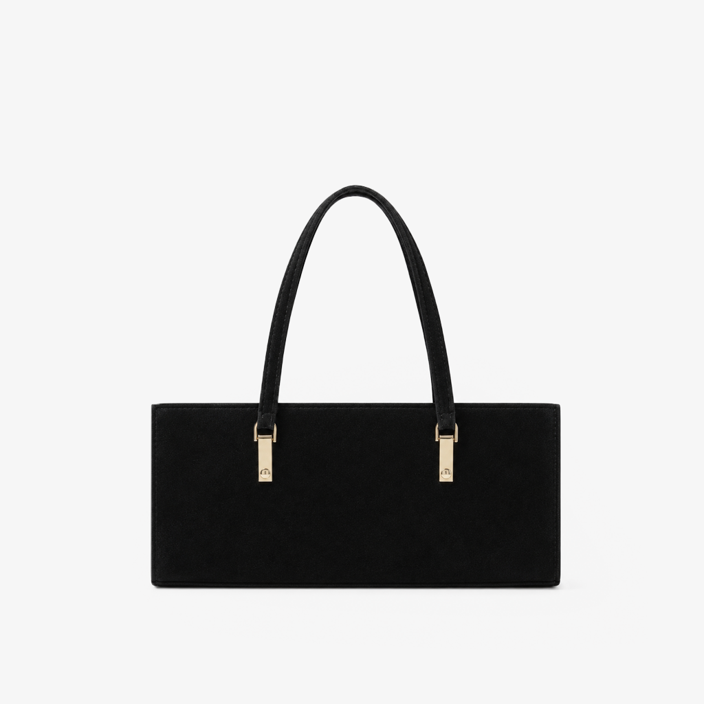 Black Velvet Suede Rectangle Box Bag