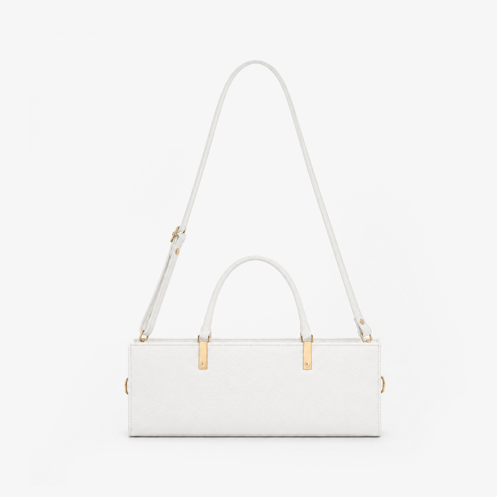 White Rectangle Box Bag back view detachable strap FUR Pakistan