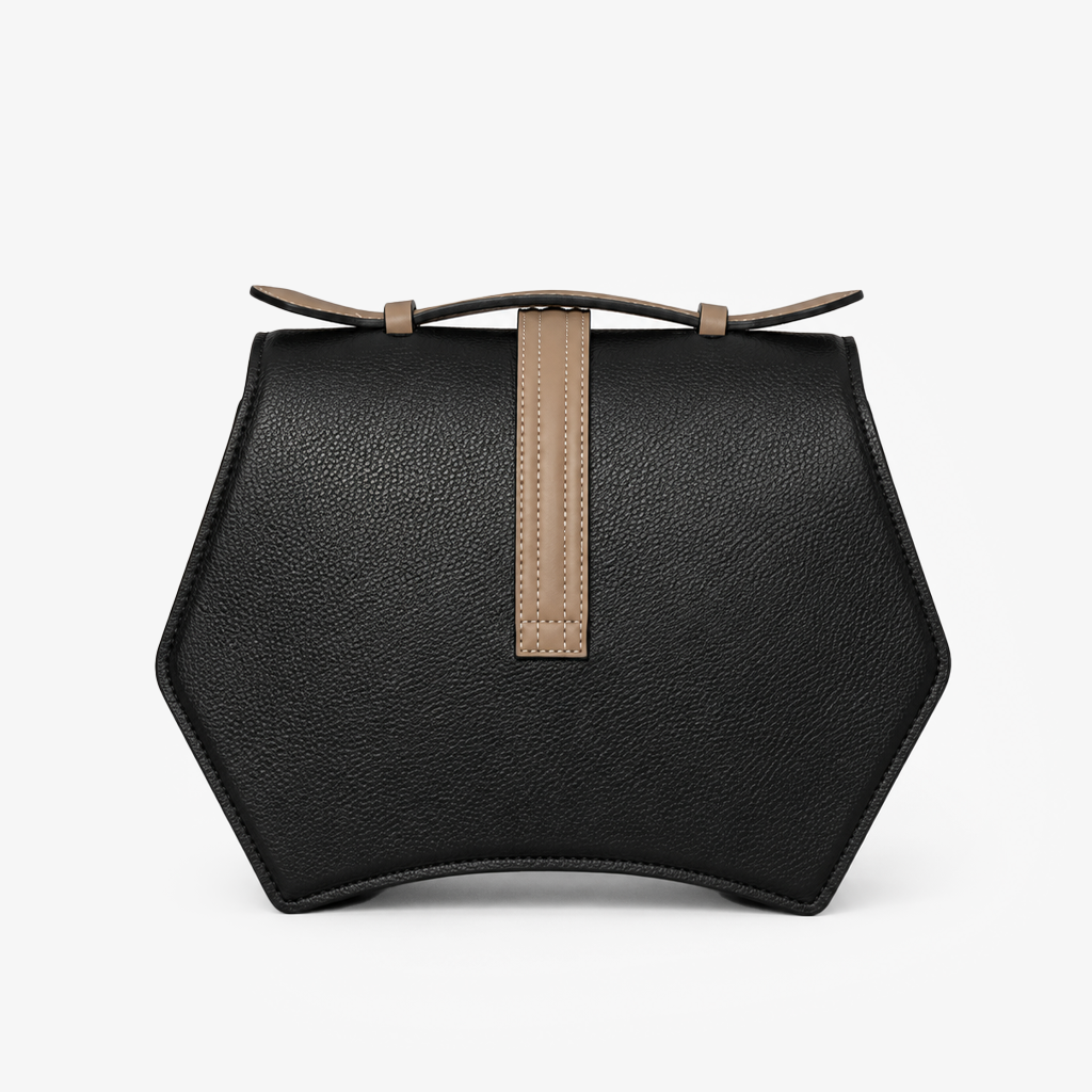Black & Beige Geometric Structured Satchel