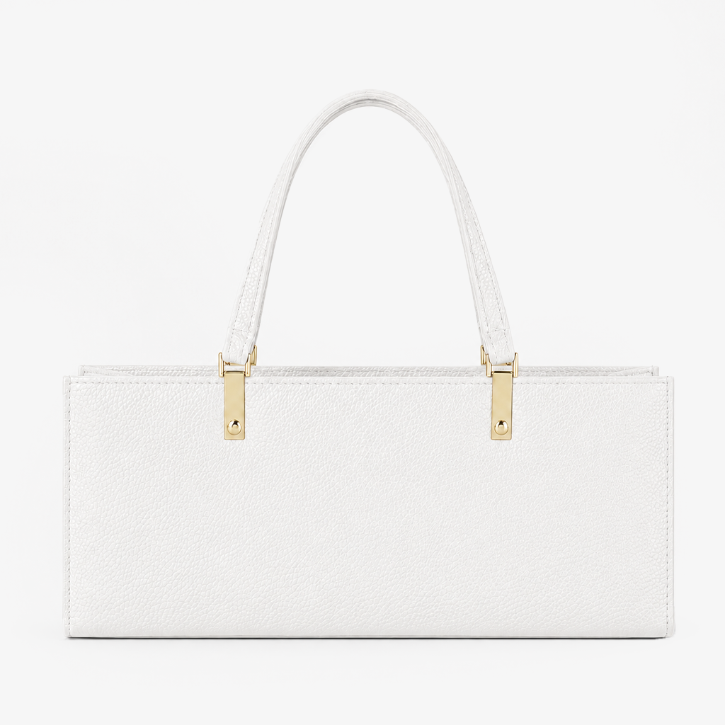 White Grained PU Leather Rectangle Box Bag FUR Pakistan structured