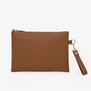 Tan Cognac Genuine Leather Clutch Wristlet | 100% Pure Cow Leather | Silver Hardware | Unisex