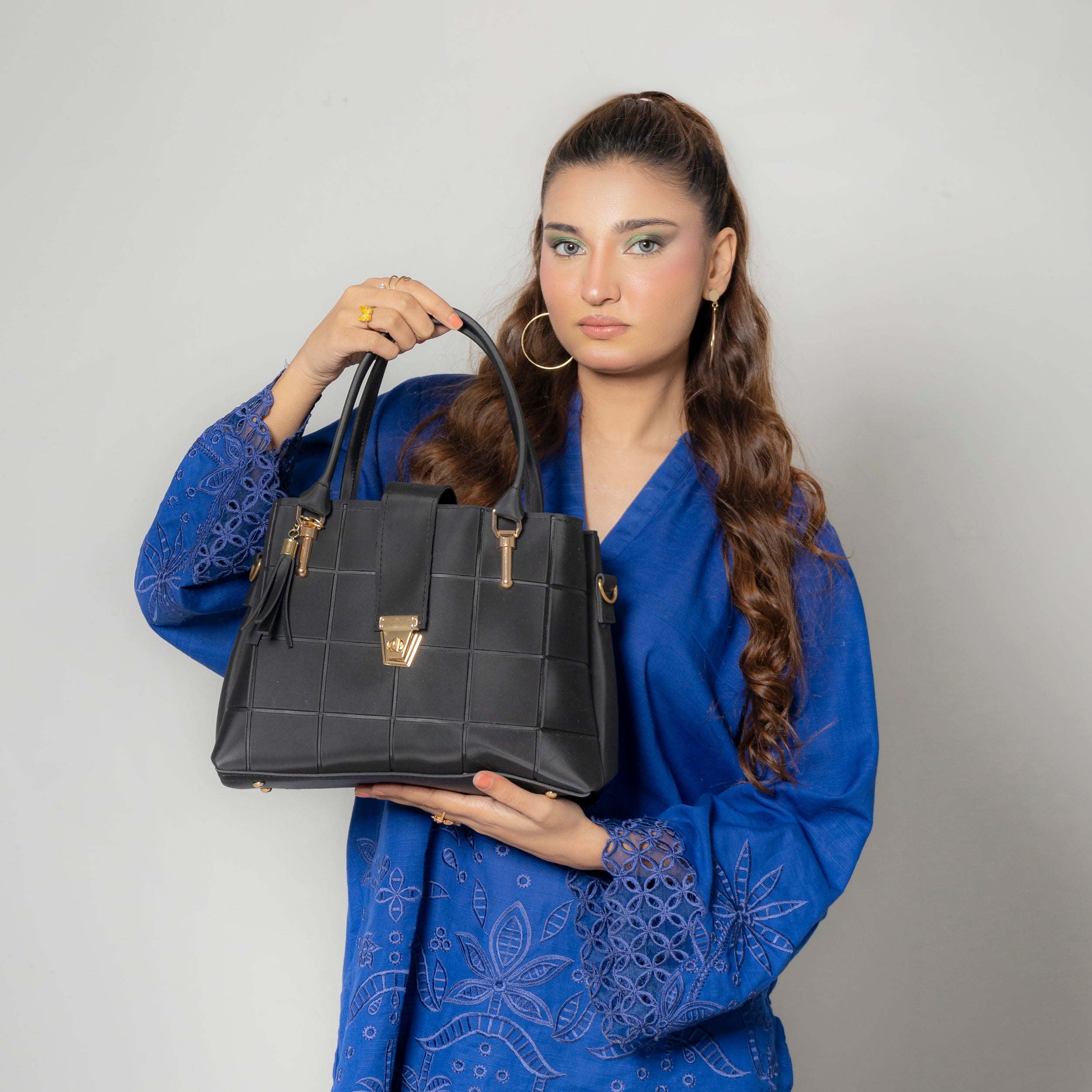 Embossed Grid Handbag