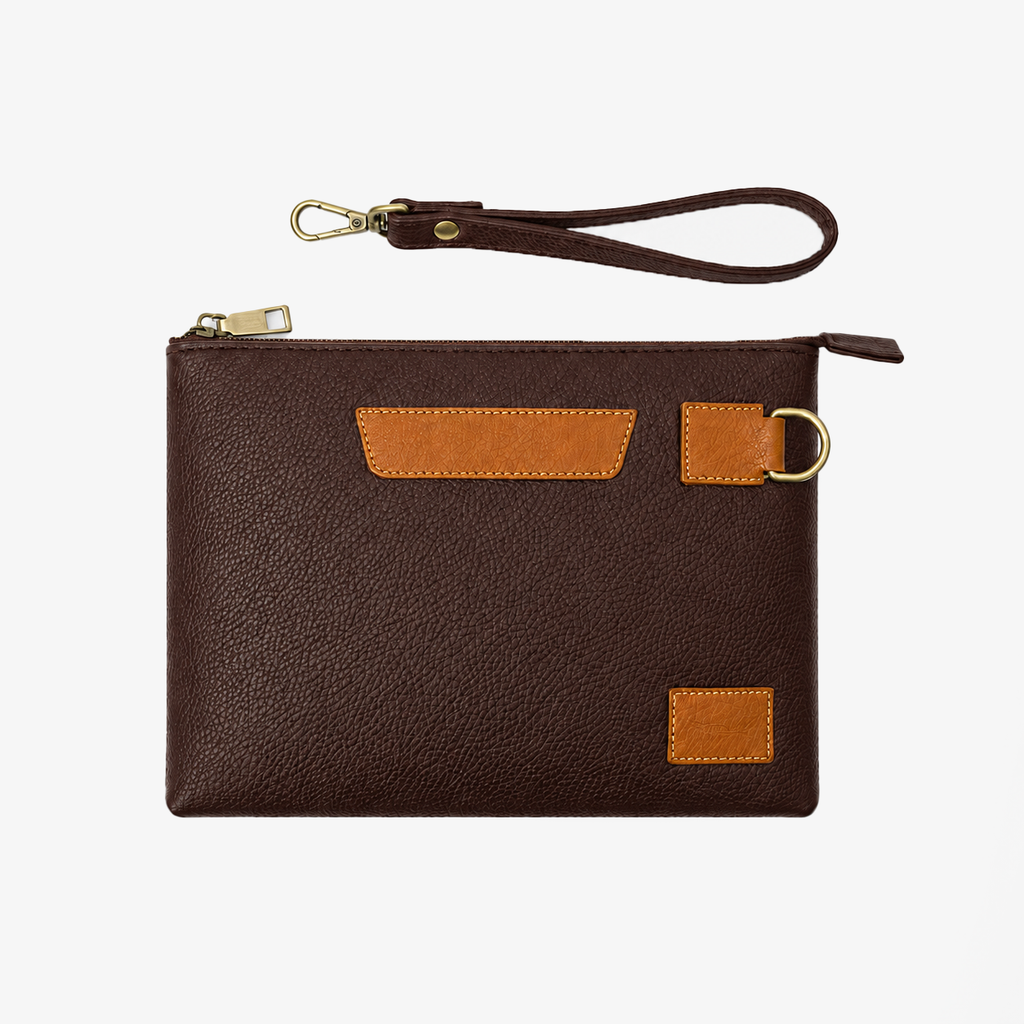 Executive Leather Clutch Wallet | Maroon & Tan Two-Tone Wristlet with Detachable Strap & Card Slots
