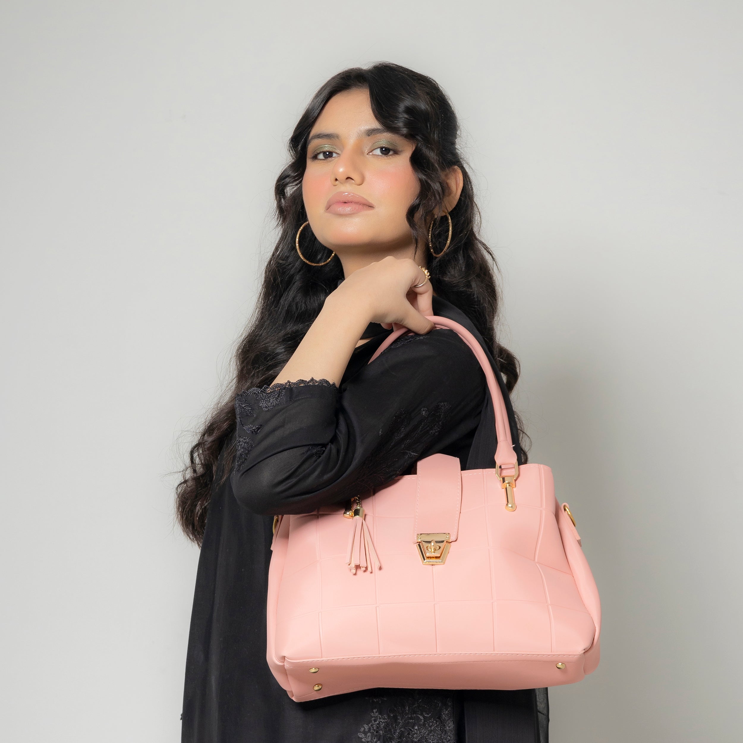 Embossed Grid Handbag