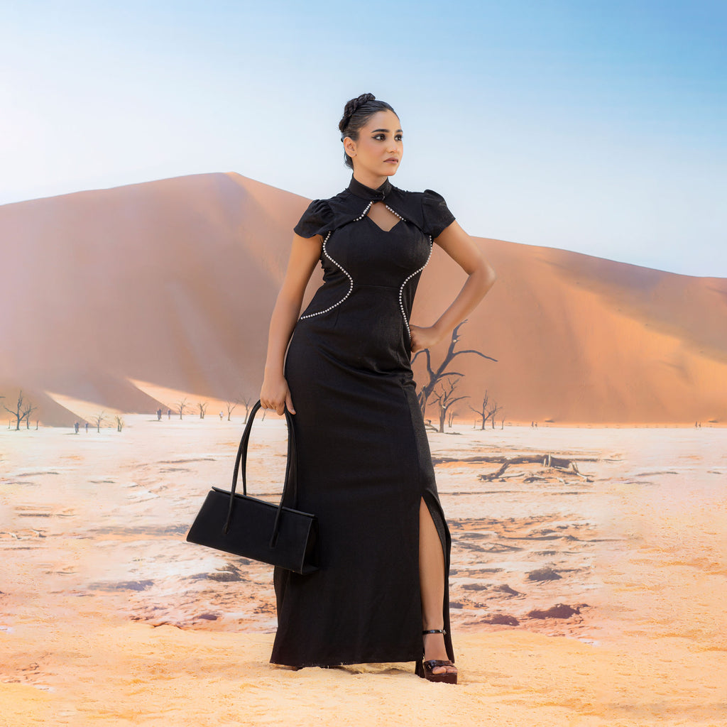 Black Suede Trapezoid Structured Tote