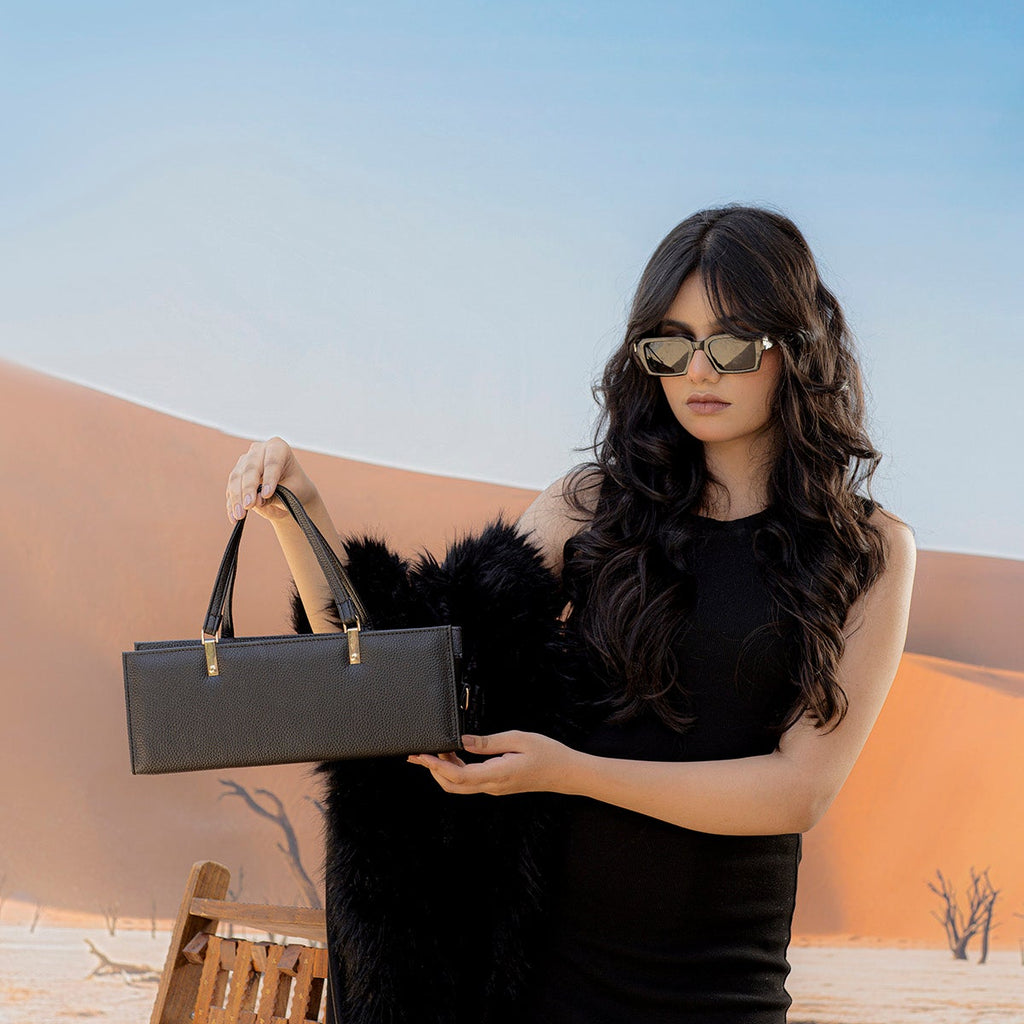 Black Grained PU Leather Rectangle Box Bag