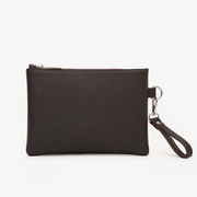 Espresso Brown Genuine Leather Clutch Wristlet | 100% Pure Cow Leather | Silver Hardware | Unisex