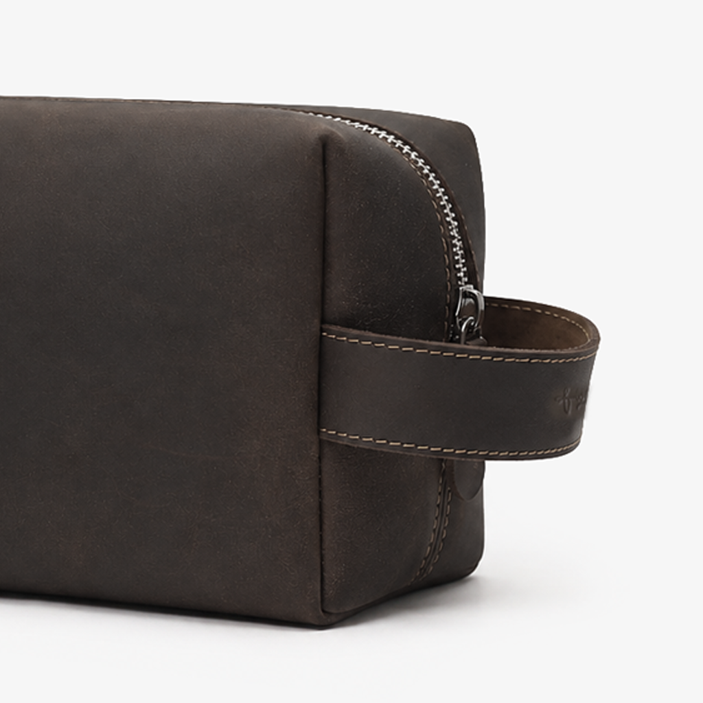 Espresso Brown Genuine Leather Dopp Kit | 100% Pure Cow Leather | Silver Hardware | Travel Toiletry Bag | Unisex