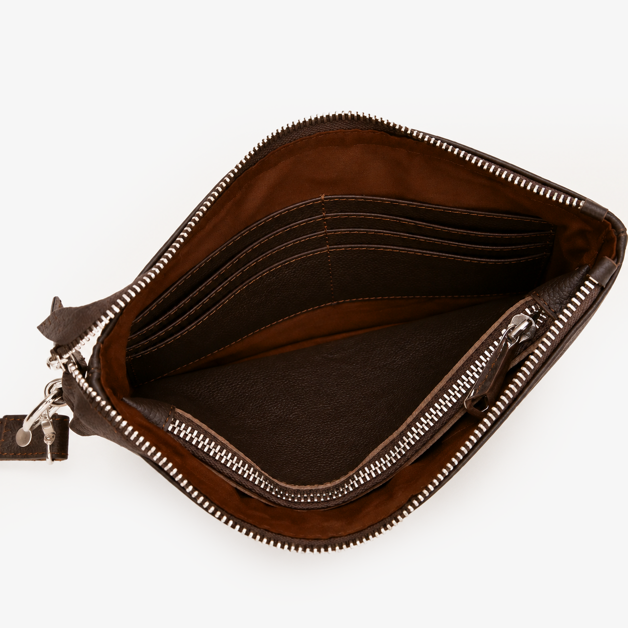 Espresso Brown Genuine Leather Clutch Wristlet | 100% Pure Cow Leather | Silver Hardware | Unisex