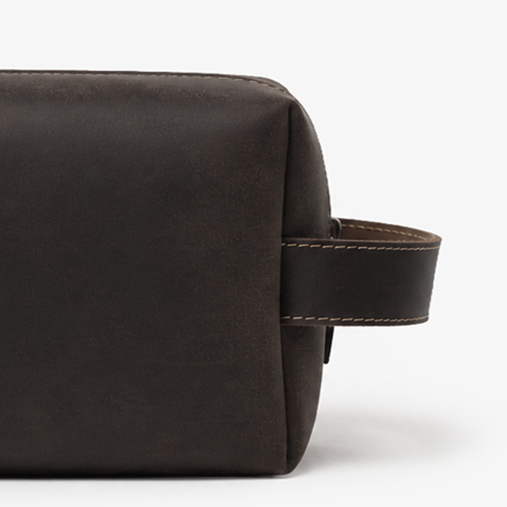 Espresso Brown Genuine Leather Dopp Kit | 100% Pure Cow Leather | Silver Hardware | Travel Toiletry Bag | Unisex