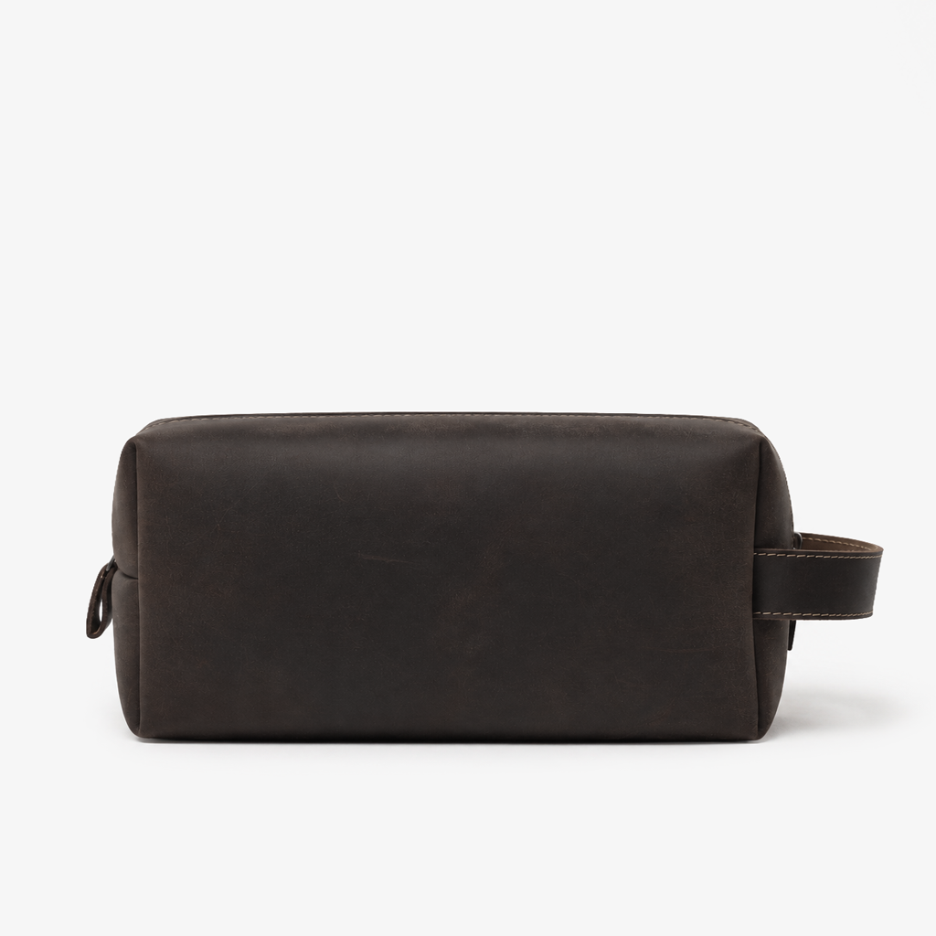 Espresso Brown Genuine Leather Dopp Kit | 100% Pure Cow Leather | Silver Hardware | Travel Toiletry Bag | Unisex