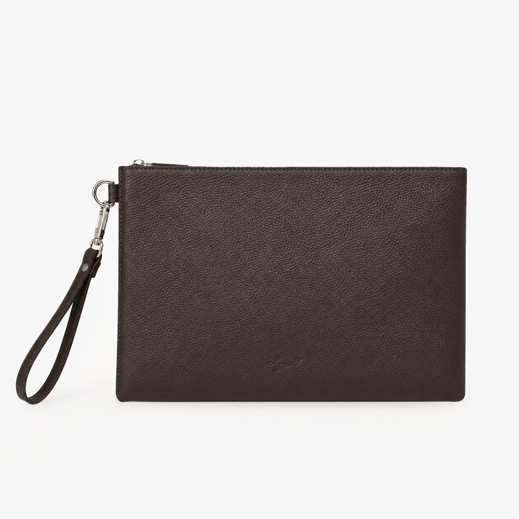 Espresso Brown Genuine Leather Clutch Wristlet Pouch