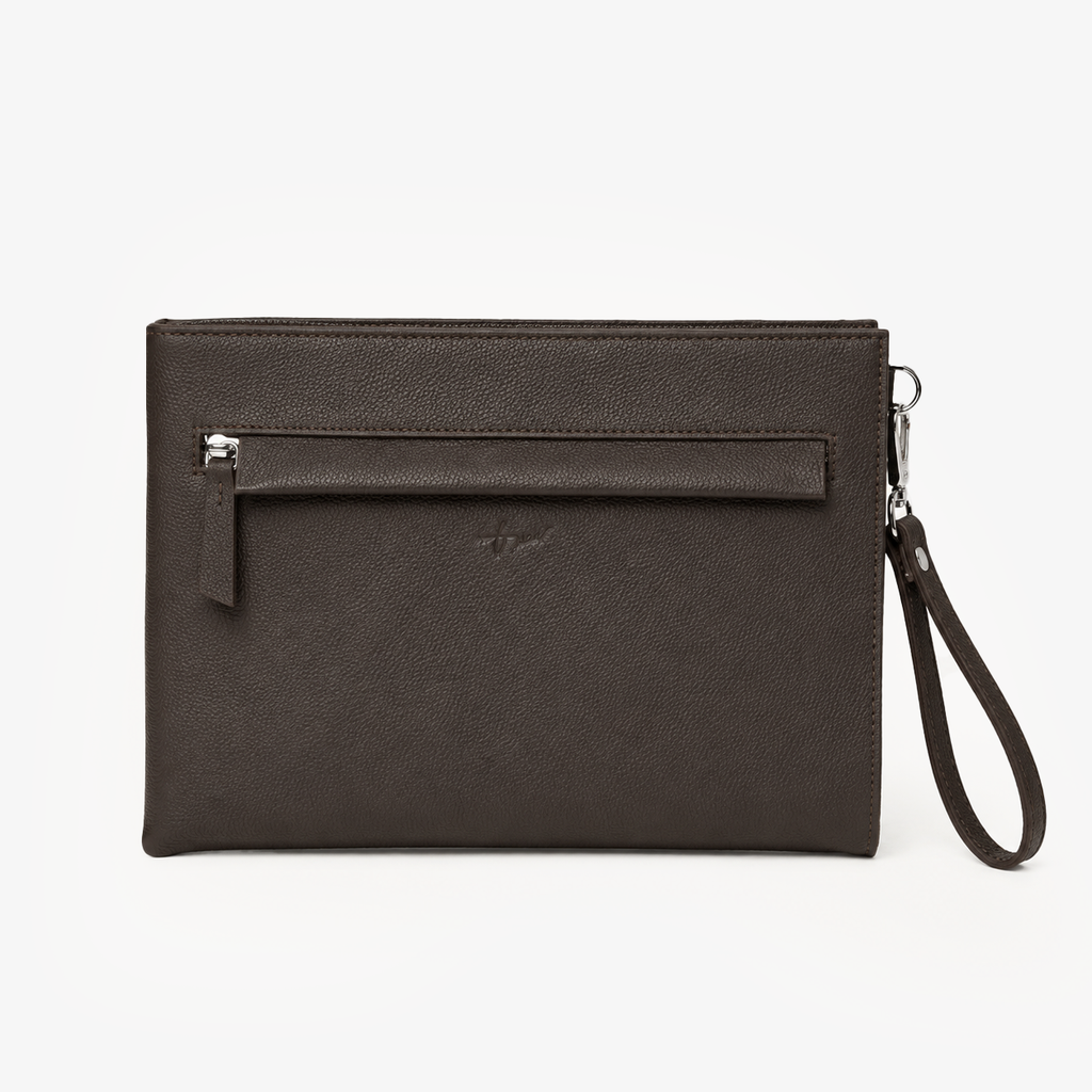 Espresso Brown Genuine Leather Clutch Wristlet Pouch