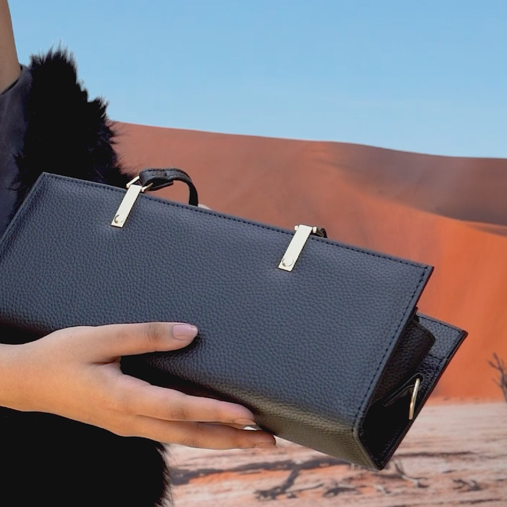 Black Grained PU Leather Rectangle Box Bag